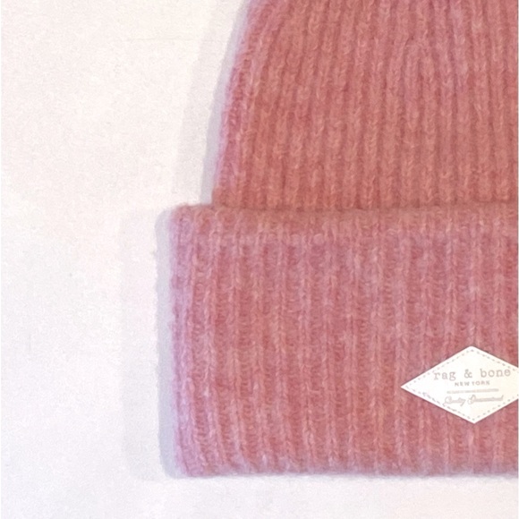 New Rag & Bone Superfine Merino Wool Pink Beanie Hat with Pom - Picture 4 of 15
